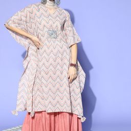 Stylum Women Geometric Printed Flared Sleeves Pure Cotton Kaftan Kurta-image-4