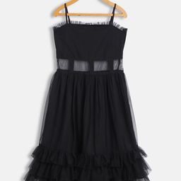 Antheaa Black Net A-Line Tiered Dress-image-78
