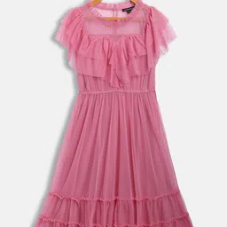 Antheaa Pink Ruffled Tiered Net Dress-image-16