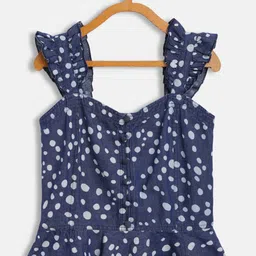 Antheaa Navy Blue & White Printed Smocked Denim Top-12