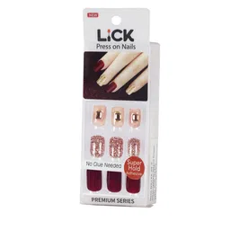 LICK Set Of 12 Maroon Acrylic Reusable Artificial Stick On Nails Extension-99