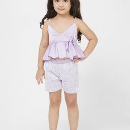 TIC TAC TOE Girls Purple & White Top with Shorts-image-14