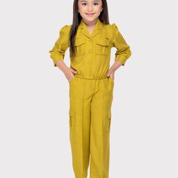 Tiny Baby Girls Yellow Lapel Collar Cuffed Sleeves Shirt & Trouser-image-79