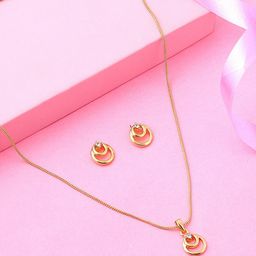 Estele Gold Plated Circular Designer Pendant Set with Crystals-image-29