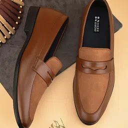 HERE&NOW Men Tan Brown Round-Toe Formal Loafers-picture-4