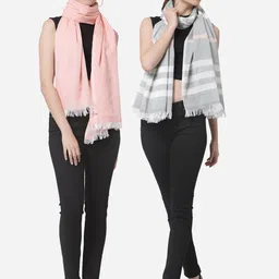 Arrabi Set Of 2 Women Pink & Grey Cotton Stole-image-23
