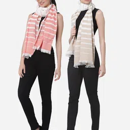 Arrabi Women Pack Of 2 Pink & White Cotton Stole-image-23