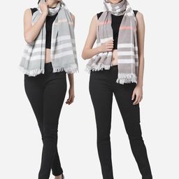 Arrabi Women Pack of 2 Grey & White Striped Cotton Stole-13