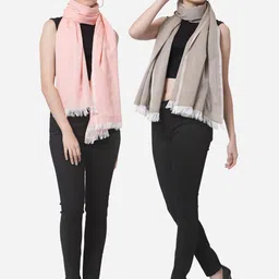 Arrabi Women Pack of 2 Pink & Grey Cotton Stoles-image-60