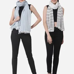 Arrabi Women Pack Of 2 Handwoven Cotton Stoles-image-27