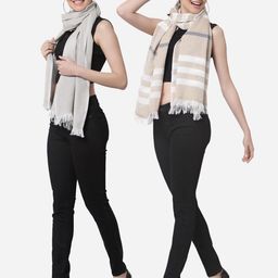 Arrabi Set Of 2 Women Beige & Grey Cotton Stole-image-85