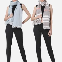 Arrabi Women Pack Of 2 Blue & Grey Stole-image-6