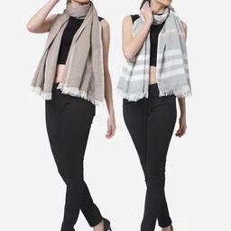 Arrabi Women Pack Of 2 Grey & White Stole-7