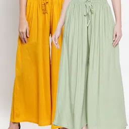 Clora Creation Women Pack Of 2 Yellow & Green Flared Palazzos-image-70