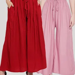Clora Creation Set Of 2 Women Pink & Maroon Flared Knitted Palazzos-image-31