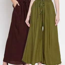 Clora Creation Women Green & Maroon Solid Set of 2 Flared Palazzos-image-27