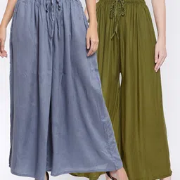 Clora Creation Women Grey & Olive Green Solid Pack Of 2 Flared Knitted Palazzos-picture-16