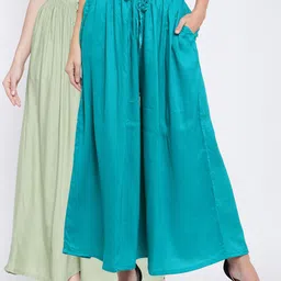 Clora Creation Women Pack Of 2 Turquoise Blue & Green Flared Knitted Ethnic Palazzos-image-68