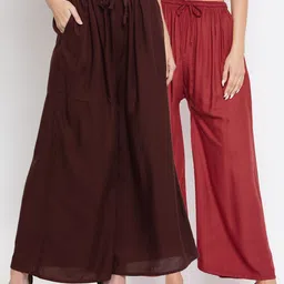 Clora Creation Women Brown & Maroon Pack of 2 Flared Knitted Palazzos-image-62