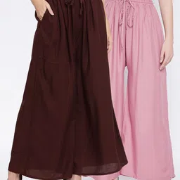 Clora Creation Women Pink & Coffee Brown Set Of 2 Solid Flared Fit Palazzo-image-65