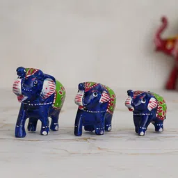 eCraftIndia Blue Set Of 3 Elephant Showpiece-26