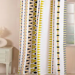 HOMEMONDE Yellow & Cream-Coloured Geometric Cotton Room Darkening Window Curtain-52
