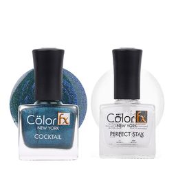 Color Fx Set Of 2 Perfect Stay Cocktail Nail Enamel 9ml Each - Blue135 - Top Coat 151-image-63