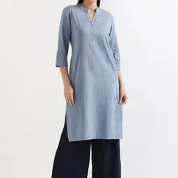 SAADAA Mandarin Collar Cotton Linen Straight Kurta-picture-40
