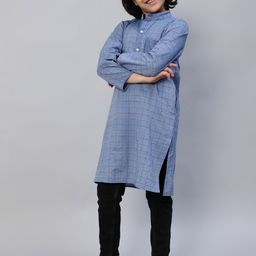 Aks Kids Boys Checked Mandarin Collar Cotton Straight Kurta-39