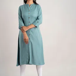 MAUKA Women Turquoise Blue Kurta-image-84