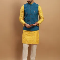 SOJANYA Ethnic Motifs Embroidered Kurta with Churidar & Nehru Jacket-picture-17