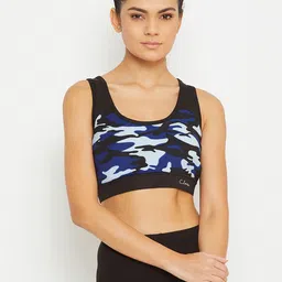 Clovia Blue & Black Camouflage Printed Non-Wired Lightly Padded Workout Bra BR2188A08XXL-picture-36
