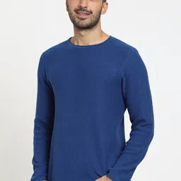 Bewakoof Men Blue Quartz Flat Knit Sweater-picture-16