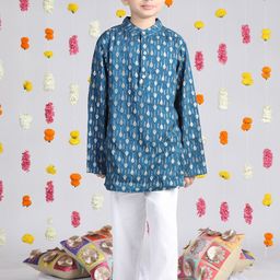 Cutiekins Boys Ethnic Motifs Woven Design Mandarin Collar Chanderi Silk Kurta with Pyjamas-41