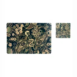 OBSESSIONS Blue & Beige 12 Pieces Printed Heat Resistant Table Placemats with Coasters-4