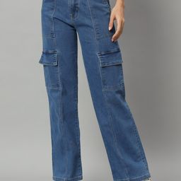 BROOWL Women Straight Fit High-Rise Clean Look Cargo Jeans-image-62