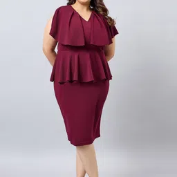 Orchid Blues Plus Size V-Neck Sleeveless Ruffled Peplum Dress-picture-12