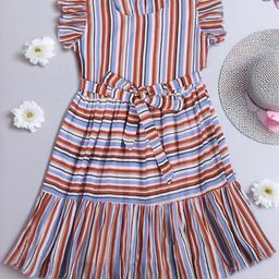 BAESD Girls Striped Flutter Sleeve Cotton Peplum Dress-image-9