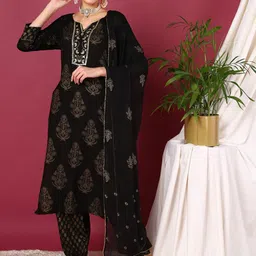 KALINI Ethnic Motifs Embroidered Zari Straight Kurta with Salwar & With Dupatta-image-72