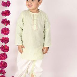 Little Bansi Boys Green Embroidered Pure Cotton Kurta with Salwar & With Dupatta-image-55