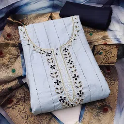 KALINI Striped Embellished Beads and Stones Pure Cotton Unstitched Dress Material-image-37