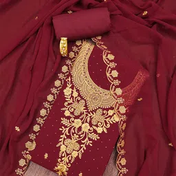 KALINI Ethnic Motifs Embroidered Zari Silk Georgette Unstitched Dress Material-image-77