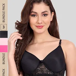 FIMS Pack of 3 Floral Lightly Cotton Padded Bra-image-95
