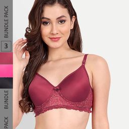FIMS Pack Of 3 Floral Bra Lightly Padded-picture-43