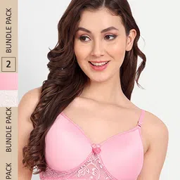 FIMS Pack of 2 Floral Lightly Cotton Padded Lace Bra-image-54