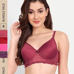 FIMS Pack of 4 Rapid-Dry Lace Lightly Padded Bra Fancy_Pad_Bra_RedRaniPurpleMaroon-image-57