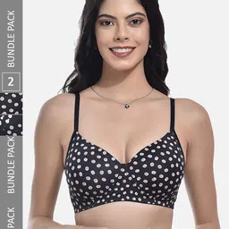 StyFun Pack Of 2 Polka Dots Printed Full Coverage Lightly Padded All Day Comfort Bra-0