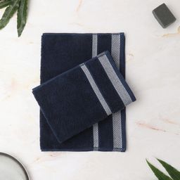 SPACES Set of 2 Blue Cotton 600 GSM Hand Towels-image-27