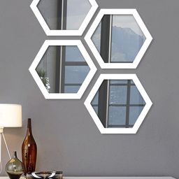 Art Street Set Of 4 White Solid Decorative Hexagon-Shaped Wall Mirrors-22