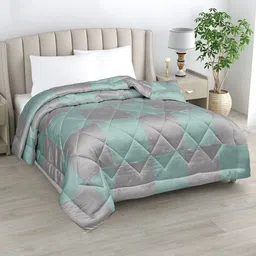 LINENWALAS Happy Sleeping Silver Toned Checked Vegan Silk AC Room 233 GSM Single Bed Duvet-13
